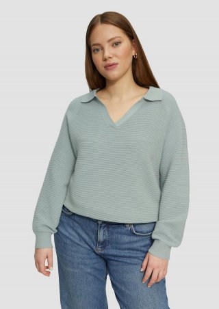 s.Oliver Strukturierter Pullover mit Polokragen - salbeigrün