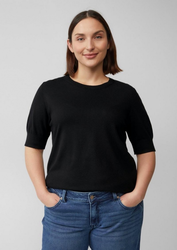 s.Oliver Kurzärmeliger Strickpullover aus Viskosemix - schwarz