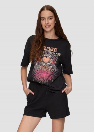 s.Oliver Baumwoll-T-Shirt im Loose Fit mit Front-Print - schwarz
