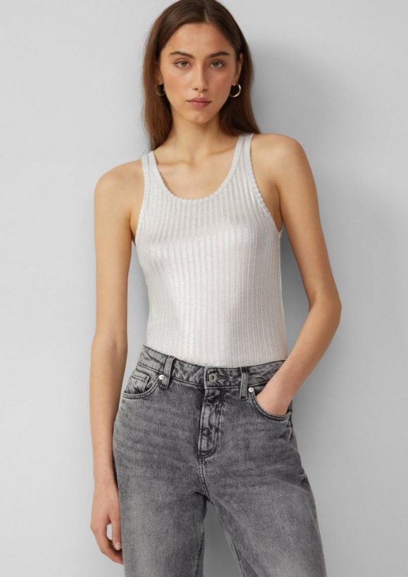 s.Oliver Transparentes Ripptop im Metallic-Look - silber