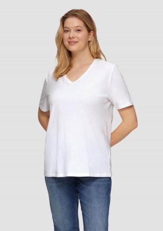 s.Oliver T-Shirt mit V-Ausschnitt - weiß