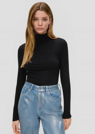 s.Oliver Geripptes Longsleeve aus Modalmix - schwarz