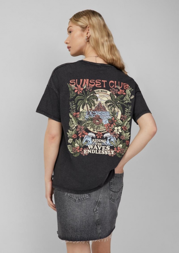 s.Oliver Gewaschenes T-Shirt mit Backprint - schwarz
