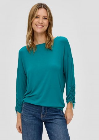 s.Oliver Langarmshirt mit Raffung an den Ärmeln - petrol