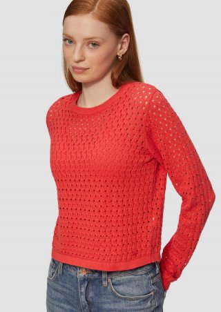 s.Oliver Leichter Baumwollpullover mit Ajourmuster - rot