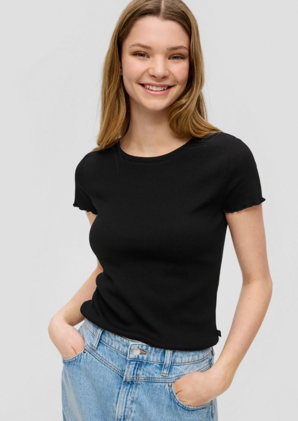 s.Oliver Cropped Top mit Rippstruktur - schwarz