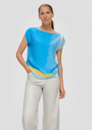 s.Oliver Baumwoll-T-Shirt mit Frontprint - azurblau