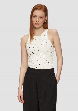 s.Oliver Geripptes Tanktop mit All-over-Print - creme