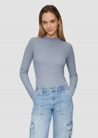 s.Oliver Strukturiertes Longsleeve mit angeschnittenem Stehkragen - blassblau