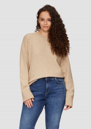 s.Oliver Weicher Strickpullover mit überschnittener Schulter - helles beige