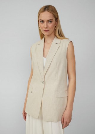 s.Oliver Lange Weste im Relaxed Fit aus Leinenmix - helles beige