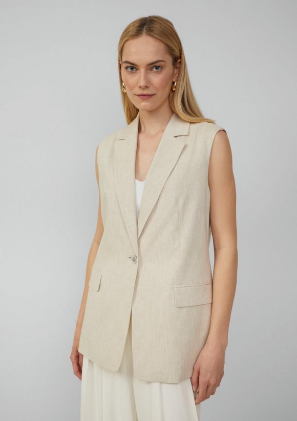 s.Oliver Lange Weste im Relaxed Fit aus Leinenmix - helles beige