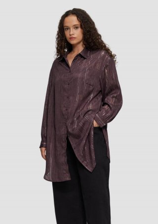 s.Oliver Transparente Long-Bluse mit Silber-Glanz - aubergine