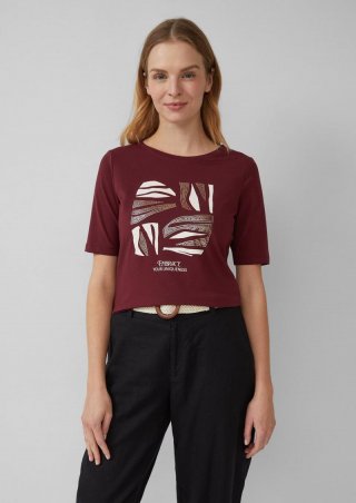 s.Oliver Jersey-T-Shirt im Slim Fit mit Frontprint - bordeaux