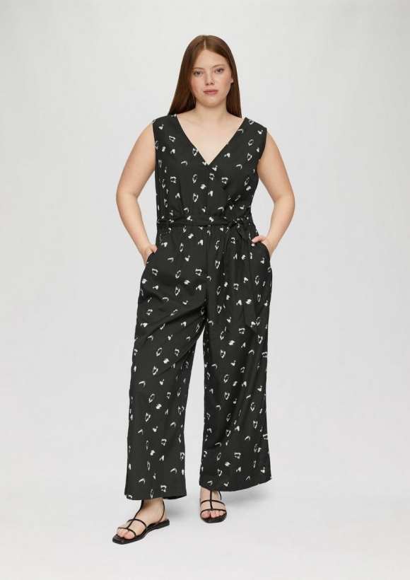 s.Oliver Ärmelloser Jumpsuit mit Eingrifftaschen und Bindeband - schwarz