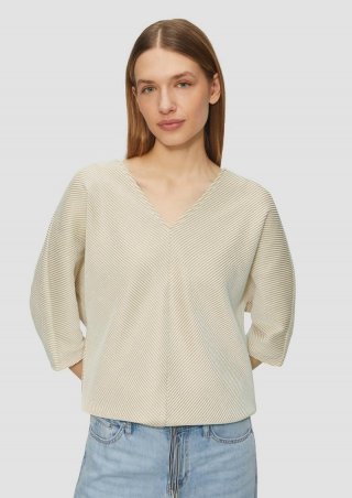 s.Oliver Shirt mit Strukturstreifen und Fledermausärmeln - sandstein