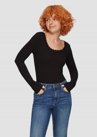 s.Oliver Rippshirt aus Viskosemix mit Spitzendetail - schwarz