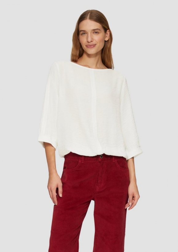 s.Oliver Fabricmix-Shirt im Relaxed Fit mit weitem Ärmel - creme