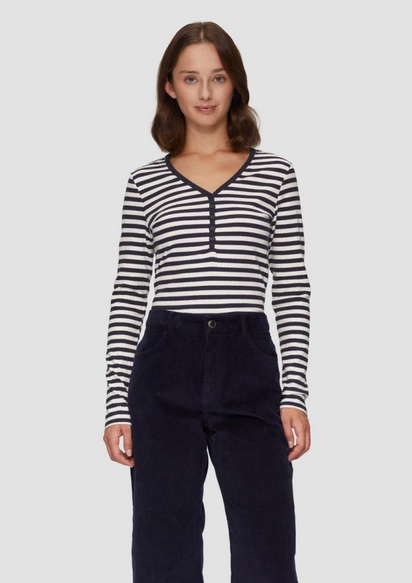 s.Oliver Stretchiges Longsleeve mit Henleyausschnitt - navy