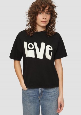 s.Oliver Printshirt mit überschnittener Schulter - schwarz