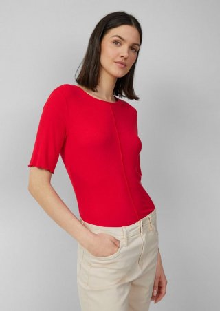 s.Oliver Geripptes Slim-Fit-Shirt mit Nahtdetail - rot