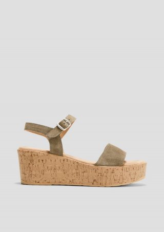 s.Oliver Leder-Sandalen mit Keilabsatz - olivgrün
