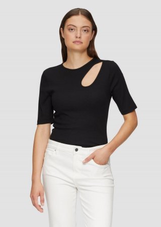 s.Oliver Elastisches Rippshirt mit Cut-out - schwarz