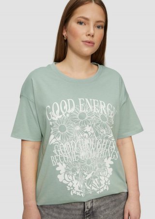 s.Oliver Baumwollshirt mit Frontprint und überschnittener Schulter - salbeigrün