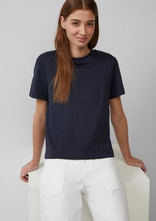 s.Oliver Verkürztes T-Shirt aus Interlockjersey - navy