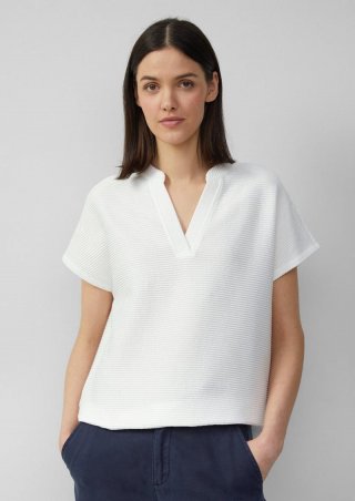 s.Oliver Weiches T-Shirt im Relaxed Fit mit Struktur - ecru