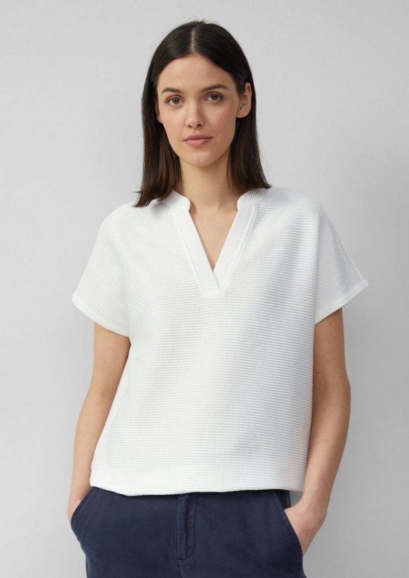 s.Oliver Weiches T-Shirt im Relaxed Fit mit Struktur - ecru