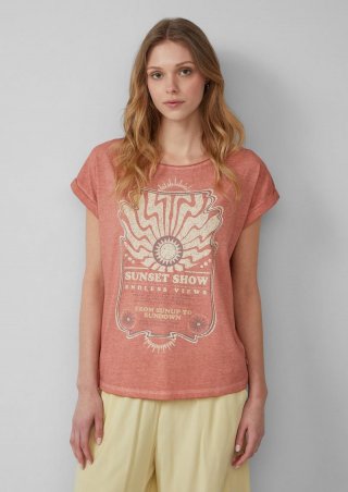 s.Oliver Gewaschenes T-Shirt mit Frontprint - papaya