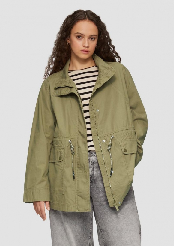 s.Oliver Baumwolljacke mit Tunnelzug in der Taille - tannengrün
