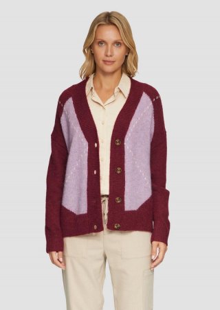 s.Oliver Oversized Wollmix-Strickjacke mit Argyle-Muster - lavendel