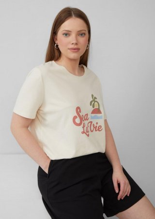 s.Oliver Baumwollshirt mit Frontprint - helles sand