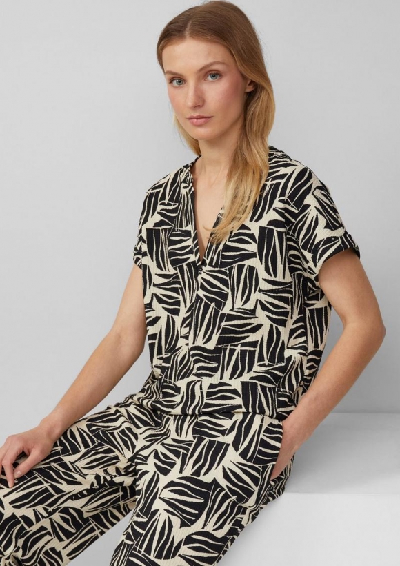 s.Oliver Strukturiertes Blusenshirt im Relaxed Fit - schwarz