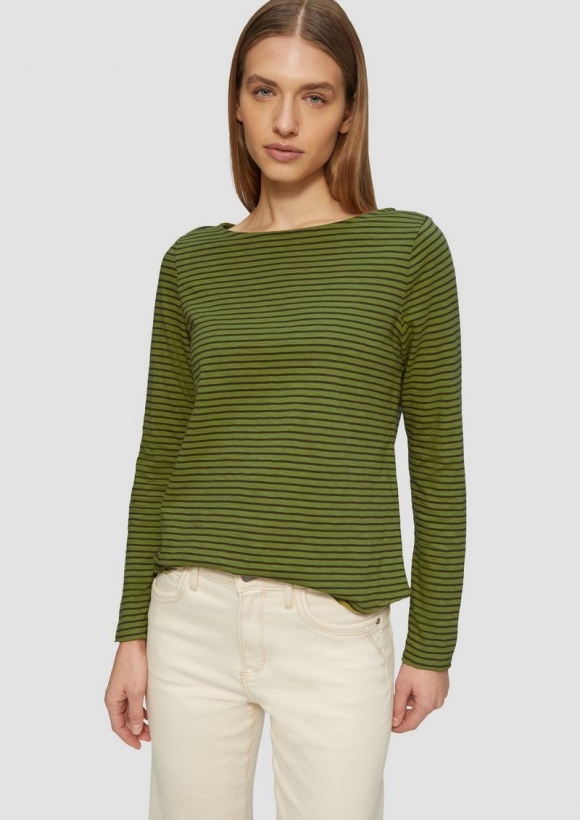 s.Oliver Longsleeve mit Flammgarnstruktur und U-Boot-Ausschnitt - guacamole