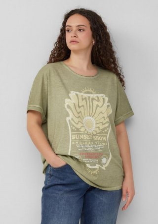s.Oliver Gewaschenes T-Shirt mit Frontprint - helles olivgrün