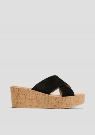 s.Oliver Sandalen aus Leder mit Keilabsatz - schwarz