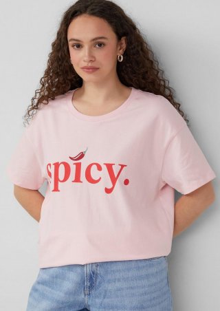 s.Oliver Baumwollshirt mit überschnittener Schulter und Frontprint - zartrosa