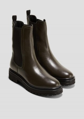 s.Oliver Chelsea Boots aus Glattleder - olivgrün