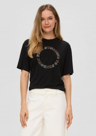 s.Oliver T-Shirt aus Leinenmix mit Rippblende - schwarz