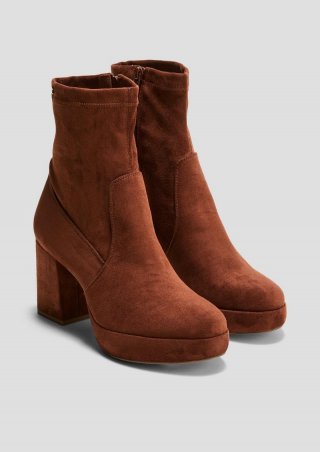 s.Oliver Stiefel mit Blockabsatz in Velorslederoptik - cognac