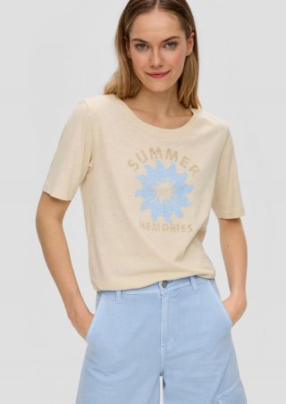 s.Oliver T-Shirt mit Frontprint und Flammgarn-Struktur - beige