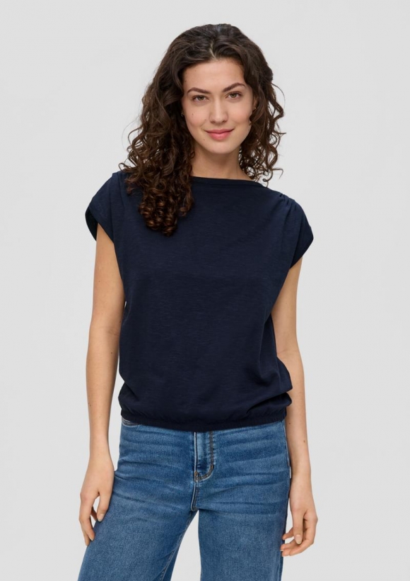 s.Oliver T-Shirt mit gerafften Ärmeln - navy
