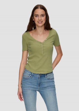 s.Oliver Verkürztes T-Shirt aus Rippware im Vintage-Look - salbeigrün