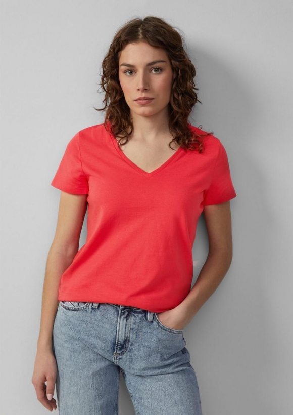 s.Oliver Jerseyshirt mit V-Ausschnitt - rot