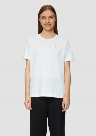 s.Oliver Relaxed Fit-Shirt mit Schriftprint aus Lochstickerei - weiß