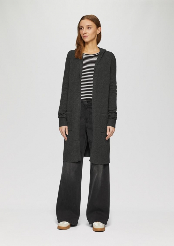 s.Oliver Long-Cardigan mit Kapuze - dunkelgrau