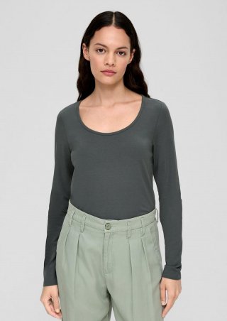 s.Oliver Longsleeve aus Baumwollstretch - olivgrün
